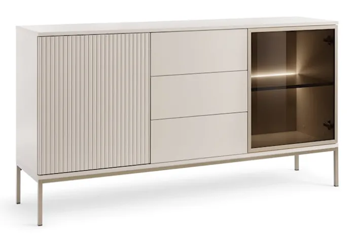 Komoda Tosena dwudrzwiowa z szufladami i oświetleniem LED 154 cm Kaszmir