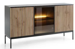 Komoda Tosena trzydrzwiowa z oświetleniem LED 154 cm Czarny/Dąb wotan