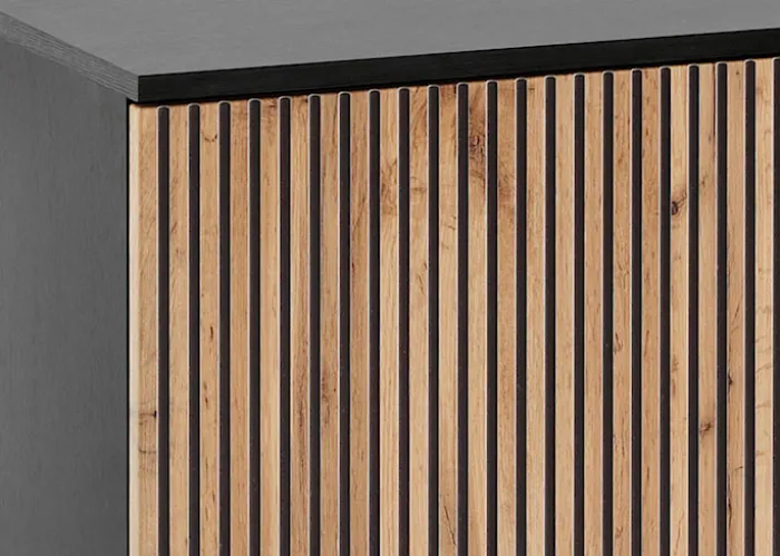 Komoda Tosena trzydrzwiowa z oświetleniem LED 154 cm Czarny/Dąb wotan