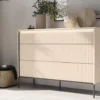 Komoda Trend z sześcioma szufladami i oświetleniem 130 cm ryflowane fronty beż piaskowy / czarny