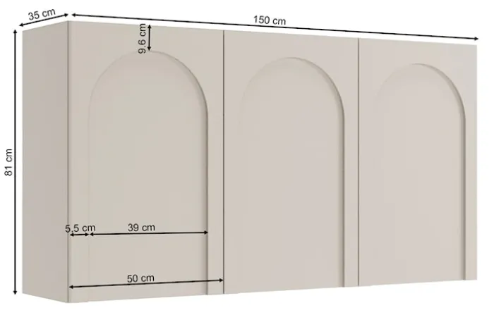 Komoda trzydrzwiowa Arkadia z frezowanymi frontami 150 cm kaszmir