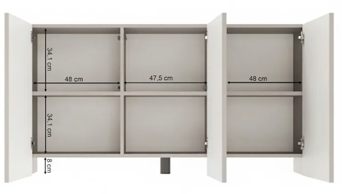 Komoda trzydrzwiowa Arkadia z frezowanymi frontami 150 cm kaszmir