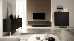 Komoda trzydrzwiowa Bemmi 150 cm czarna ze złotymi nogami