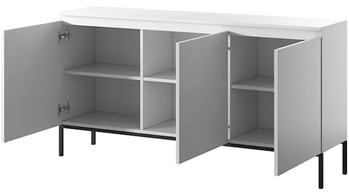 Komoda trzydrzwiowa Bemmi 150 cm biała z czarnymi nogami