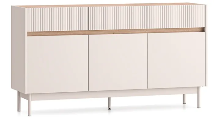 Komoda trzydrzwiowa Dunea z trzema szufladami 154 cm kaszmir/dąb