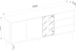 Komoda trzydrzwiowa Epiro z trzema szufladami i oświetleniem 194 cm szary beż / dąb ciemny