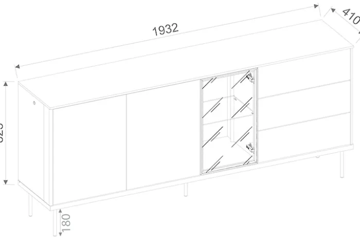 Komoda trzydrzwiowa Epiro z trzema szufladami i oświetleniem 194 cm szary beż / dąb ciemny