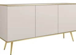 Komoda trzydrzwiowa Glinte 160 cm beżowa ze złotymi nogami