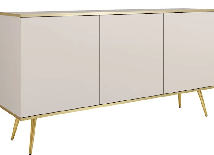 Komoda trzydrzwiowa Glinte 160 cm beżowa ze złotymi nogami