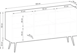 Komoda trzydrzwiowa Glinte 160 cm beżowa ze złotymi nogami