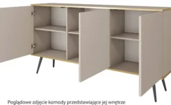 Komoda trzydrzwiowa Glinte 160 cm czarna ze złotymi nogami