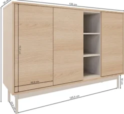 Komoda trzydrzwiowa Layen z trzema wnękami 138 cm dąb lindberg/kaszmir
