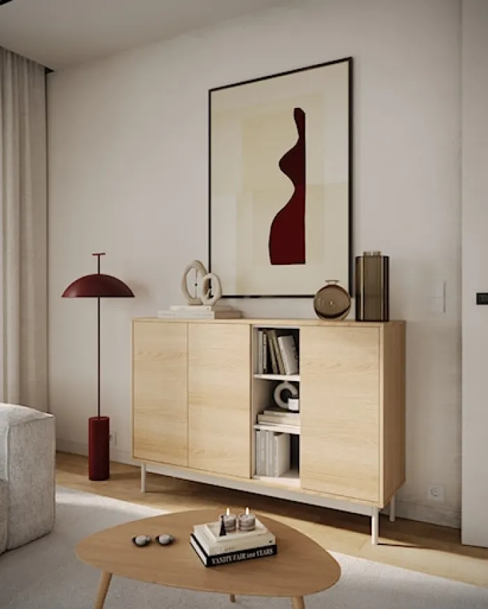 Komoda trzydrzwiowa Layen z trzema wnękami 138 cm dąb lindberg/kaszmir