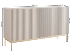 Komoda trzydrzwiowa Linearis z oświetleniem LED 138 cm kaszmir na złotych nóżkach