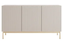 Komoda trzydrzwiowa Linearis z oświetleniem LED 138 cm kaszmir na złotych nóżkach