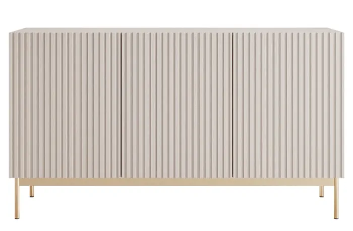 Komoda trzydrzwiowa Linearis z oświetleniem LED 138 cm kaszmir na złotych nóżkach