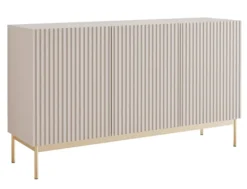 Komoda trzydrzwiowa Linearis z oświetleniem LED 138 cm kaszmir na złotych nóżkach