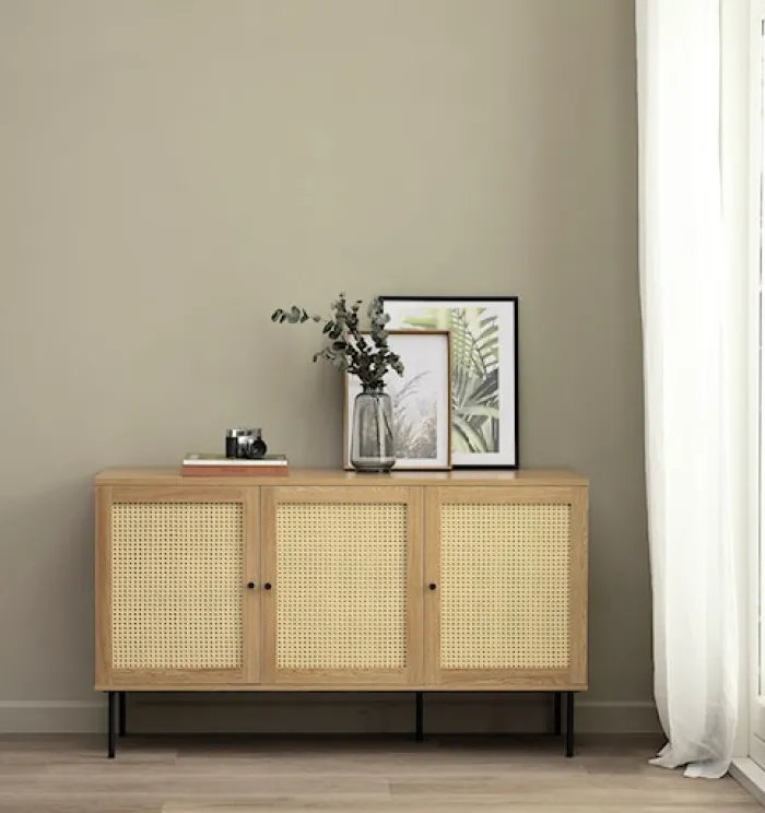 Komoda trzydrzwiowa Mogest beżowa plecionka boho