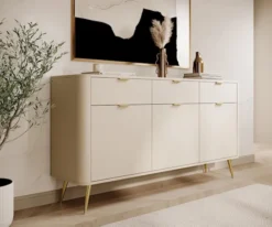 Komoda trzydrzwiowa Oval z szufladami 163,5 cm beż piaskowy