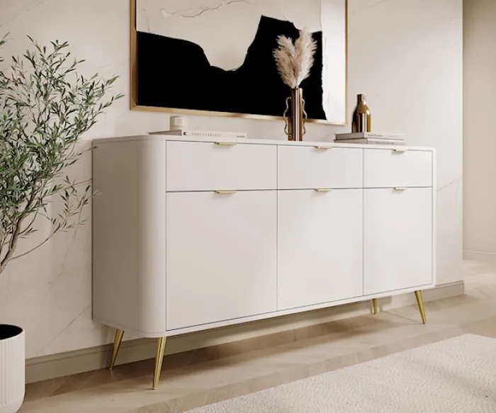Komoda trzydrzwiowa Oval z szufladami 163,5 cm Biała