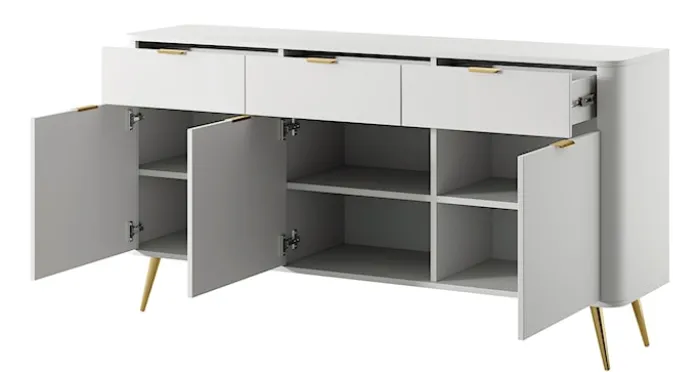 Komoda trzydrzwiowa Oval z szufladami 163,5 cm Biała