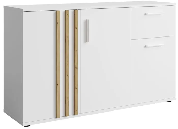 Komoda trzydrzwiowa Tollino z szufladą 120 cm Biała/Dąb artisan lamele