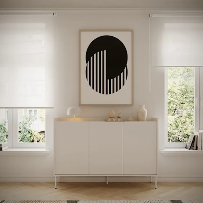 Komoda trzydrzwiowa Tovi 140 cm biała/dąb lindberg