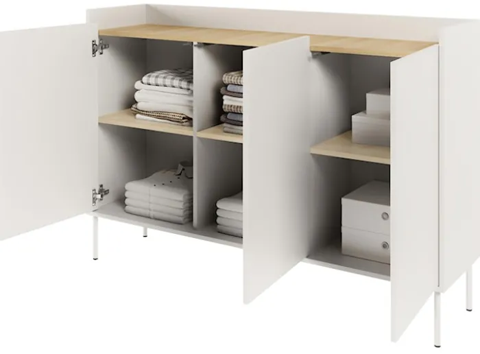 Komoda trzydrzwiowa Tovi 140 cm biała/dąb lindberg