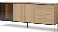 Komoda trzydrzwiowa Visso z witryną i oświetleniem 201 cm dąb linearny