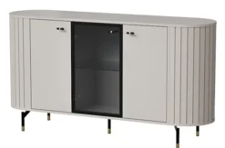 Komoda trzydrzwiowa Zante z ryflami i szklanym frontem 150 cm szary beż
