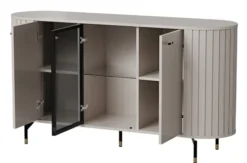 Komoda trzydrzwiowa Zante z ryflami i szklanym frontem 150 cm szary beż