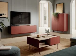 Komoda wysoka Color 97 cm dwudrzwiowa Ceglasta / Dąb Linea