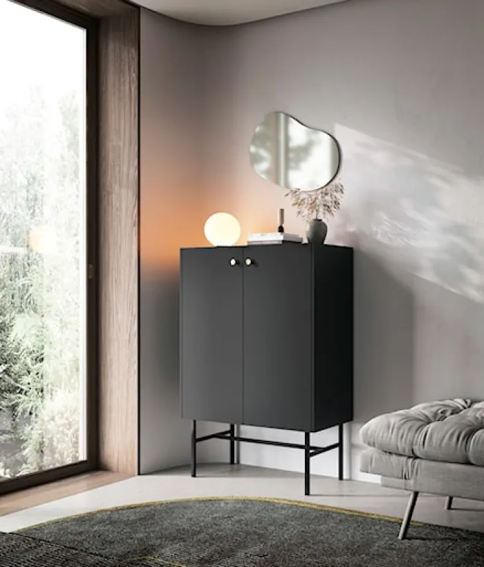 Komoda wysoka Divenos dwudrzwiowa 93 cm Czarna