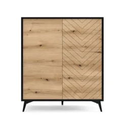 Komoda wysoka dwudrzwiowa Boulia 104 cm czarna/dąb Evoke jodełka