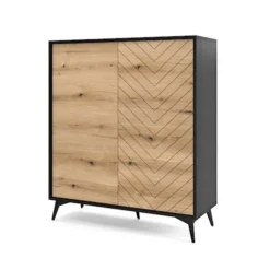 Komoda wysoka dwudrzwiowa Boulia 104 cm czarna/dąb Evoke jodełka