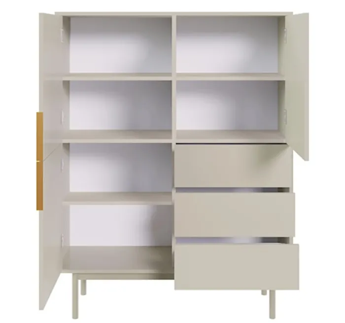 Komoda wysoka Viviaro trzydrzwiowa z trzema szufladami 104 cm kaszmir