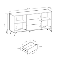 Komoda z szufladami Boulia 154 cm czarna/dąb Evoke jodełka