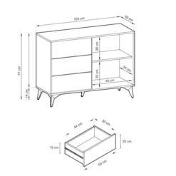 Komoda z szufladami Boulia 104 cm czarna/dąb Evoke jodełka