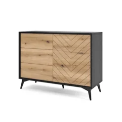 Komoda z szufladami Boulia 104 cm czarna/dąb Evoke jodełka