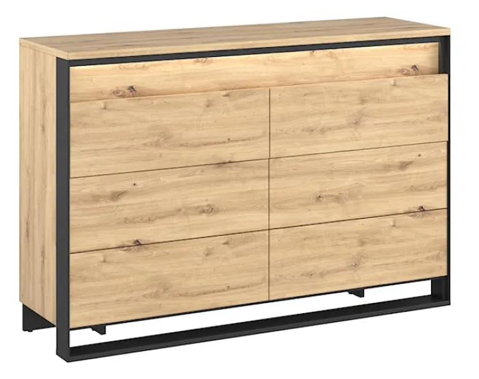 Komoda z szufladami Quant 130 cm z oświetleniem dąb artisan/czarny