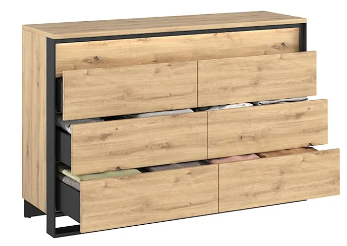 Komoda z szufladami Quant 130 cm z oświetleniem dąb artisan/czarny