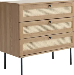 Komoda z trzema szufladami Mogest beżowa plecionka boho