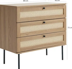 Komoda z trzema szufladami Mogest beżowa plecionka boho