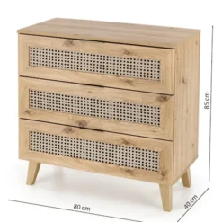 Komoda z trzema szufladami Trivilla dąb artisan/ plecionka wiedeńska