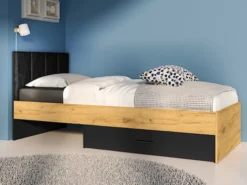 Łóżko młodzieżowe Colt ze stelażem i szufladą 90/200 cm dąb craft/czarny