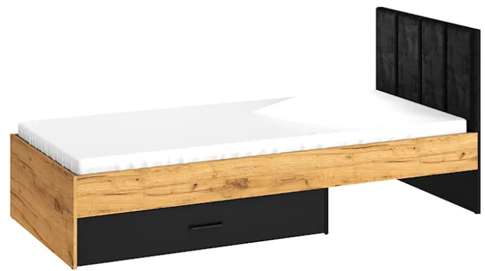 Łóżko młodzieżowe Colt ze stelażem i szufladą 90/200 cm dąb craft/czarny