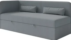 Łóżko młodzieżowe 90x200 cm Calmmo lewostronne z pojemnikiem ciemnoszare szenil hydrofobowy