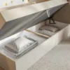 Łóżko młodzieżowe 90x200 cm Calmmo prawostronne z pojemnikiem jasnobeżowe szenil hydrofobowy