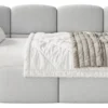 Łóżko młodzieżowe 90x200 cm Cloudy lewostronne z pojemnikiem szarobeżowe boucle