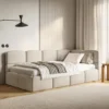Łóżko młodzieżowe 90x200 cm Cloudy prawostronne z pojemnikiem kremowe szenil